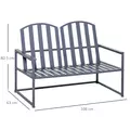 Outsunny Steel Patio Garden Bench Loveseats for Outdoors Park Yard Slatted Design Grey - 3