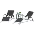 Outsunny Three-Piece Curved Sun Lounger Set - Black - 7