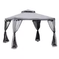 Outsunny 3 x 3 m Metal Gazebo, Garden Pavillion, Double Roof Outdoor Canopy Shelter with Mesh Sidewalls, Grey - 1