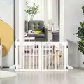 PawHut Freestanding Pet Gate 4 Panel Wooden Dog Barrier Folding Safety Fence with Support Feet up to 204cm Long 61cm Tall for Doorway Stairs White - 9