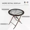 Outsunny Folding Rattan Garden Dining Table, 68 cm Round Rattan Garden Table with Water Ripple Tempered Glass Top, Wicker Edging  and Steel Frame for Outdoor, Patio, Brown - 5