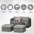Outsunny Five Piece Rattan Armchair, Stool and Table Set - Mixed Grey - 4