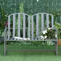 Outsunny Steel Patio Garden Bench Loveseats for Outdoors Park Yard Slatted Design Grey - 4
