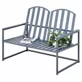Outsunny Steel Patio Garden Bench Loveseats for Outdoors Park Yard Slatted Design Grey - 1
