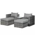 Outsunny Five Piece Rattan Armchair, Stool and Table Set - Mixed Grey - 1