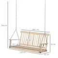 Outsunny Outdoor Wooden Swing Bench 2-Seater Porch Swing Chair Hanging Hammock Garden Furniture, Natural - 3