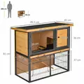 PawHut Guinea Pig Hutch Rabbit Hutch Wood-metal Elevated Pet House Bunny Cage with No-Leak Tray Ramp Openable Roof Outdoor 89.5 x 45 x 81cm Light Yellow - 3