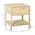 HOMCOM Nightstand with Rattan Drawer and Storage Shelf, Bedside End Table for Bedroom, Living Room - 3