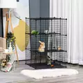 PawHut Pet Playpen DIY Small Animal Cage Enclosure Metal Wire Fence 39 Panels with 3 Doors 2 Ramps for Kitten Bunny Chinchilla Pet Mink Black - 2