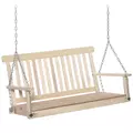 Outsunny Outdoor Wooden Swing Bench 2-Seater Porch Swing Chair Hanging Hammock Garden Furniture, Natural - 1