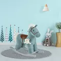 HOMCOM Kids Plush Ride-On Rocking Horse Toy Rocker with Plush Toy Realistic Sounds for Child 18-36 Months Blue - 2