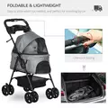 PawHut Dog Pram Dog Stroller Foldable Pet Pushchair with 4 Wheels, Safety Leashes, Cup Holder for Small Dogs, Grey - 4