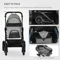 PawHut Dog Pram Pet Stroller for Small Dogs Cats, Foldable Dog Pushchair Trolley with Detachable Pet Carrier Bag, Shock Absorber, Adjustable Handlebar, Grey - 5
