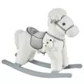 HOMCOM Kids Plush Ride-On Rocking Horse Toy Rocker with Plush Toy Realistic Sounds for Child 18-36 Months White - 1