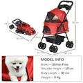 PawHut Dog Pram Dog Stroller Foldable Pet Pushchair with 4 Wheels, Safety Leashes, Cup Holder for Small Dogs, Red - 3