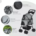PawHut Dog Pram Dog Stroller Foldable Pet Pushchair with 4 Wheels, Safety Leashes, Cup Holder for Small Dogs, Grey - 6