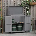 Outsunny Small Shed, Wooden Garden Shed with Openable Hinged Roof and Removable Shelf, Outdoor Tool Storage Cabinet Chest with Double Doors, 74 x 43 x 88 cm, Grey - 2