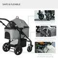 PawHut Dog Pram Pet Stroller for Small Dogs Cats, Foldable Dog Pushchair Trolley with Detachable Pet Carrier Bag, Shock Absorber, Adjustable Handlebar, Grey - 7