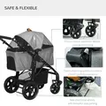 PawHut Dog Pram Pet Stroller for Small Dogs Cats, Foldable Dog Pushchair Trolley with Detachable Pet Carrier Bag, Shock Absorber, Adjustable Handlebar, Grey - 6