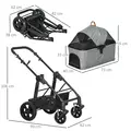 PawHut Dog Pram Pet Stroller for Small Dogs Cats, Foldable Dog Pushchair Trolley with Detachable Pet Carrier Bag, Shock Absorber, Adjustable Handlebar, Grey - 3