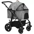 PawHut Dog Pram Pet Stroller for Small Dogs Cats, Foldable Dog Pushchair Trolley with Detachable Pet Carrier Bag, Shock Absorber, Adjustable Handlebar, Grey - 1