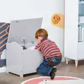 HOMCOM Wooden Kids Toy Box Children Storage Organizer Chest Safety Hinge Playroom Furniture Grey - 2