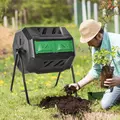 Outsunny 160L 360° Rotating Dual Chamber Composter - Black - 2