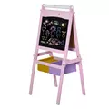 HOMCOM Kids Easel 3 in 1 Wooden Art Easel with Paper Roll Double-Sided Chalkboard & Whiteboard with Storage Baskets for Toddler Girls, Pink - 1