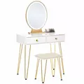 HOMCOM Dressing Table with LED Mirror and Cushioned Stool, Vanity Desk with Acrylic Lipstick Holder and 2 Drawers, Makeup Table for Bedroom, White - 2