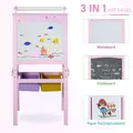 HOMCOM Kids Easel 3 in 1 Wooden Art Easel with Paper Roll Double-Sided Chalkboard & Whiteboard with Storage Baskets for Toddler Girls, Pink - 4