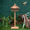 PawHut 130cm Wooden Bird Table, Feeding Station with Roof for Outdoor, Brown - 2
