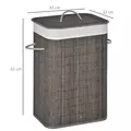 HOMCOM Laundry Basket with Flip Lid and String Handles, Collapsible Hamper Removable Lining Board Base Foldable Water-Resistant Dirty Clothes Storage, Grey - 3