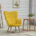 HOMCOM Modern Accent Chair, Upholstered Tufted Wingback Armchair with Seat Padding, Velvet Leisure Lounge Bedroom Chair with Wood Legs, Yellow - 2