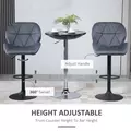 HOMCOM Adjustable Bar Stools Set of 2, Armless Upholstered Swivel Counter Chairs, Barstools with Back, Footrest, Dark Grey - 5