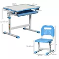 HOMCOM Kids Desk and Chair Set, Height Adjustable Student Writing Desk, Children School Study Table with Tiltable Desktop, Drawer, Pen Slot, Hook - Blue - 3