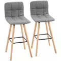 HOMCOM Breakfast Bar Stool Set of 2 Armless Button-Tufted Counter Height Bar Chairs with Wood Legs & Footrest, Grey - 1