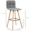 HOMCOM Breakfast Bar Stool Set of 2 Armless Button-Tufted Counter Height Bar Chairs with Wood Legs & Footrest, Grey - 3