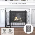HOMCOM 126cm 3-Panel Metal Folding Fireplace Screen Heat Flame Protective Guard Child Pet Home Spark Barrier Surround w/ Mesh Pattern - 5