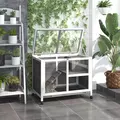 PawHut Wooden Rabbit Hutch Indoor with Wheels, Openable Roof, 91.5 x 53.3 x 73 cm, Grey - 2