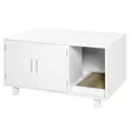 PawHut Wooden Cat Litter Box Enclosure & House with Nightstand/End Table Design, Scratcher, & Magnetic Doors, White - 1