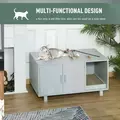 PawHut Wooden Cat Litter Box Enclosure & House with Nightstand/End Table Design, Scratcher, & Magnetic Doors, Grey - 4