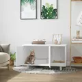 PawHut Wooden Cat Litter Box Enclosure & House with Nightstand/End Table Design, Scratcher, & Magnetic Doors, White - 2