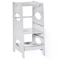 HOMCOM Kids Step Stool Toddler Kitchen Stool Tower with Adjustable Standing Platform, Grey - 1