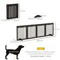 PawHut Freestanding Pet Gate 4 Panel Wooden Dog Barrier Folding Safety Fence with Support Feet up to 204cm Long 61cm Tall for Doorway Stairs Brown - 3