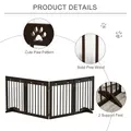 PawHut Freestanding Pet Gate 4 Panel Wooden Dog Barrier Folding Safety Fence with Support Feet up to 204cm Long 61cm Tall for Doorway Stairs Brown - 6