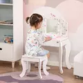 HOMCOM Kids Vanity Table and Chair Set with Tri-Folding Mirror and Stool, Makeup Dressing Table with Drawer, White - 2