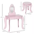 HOMCOM Kids Vanity Table & Stool Girls Dressing Set Make Up Desk Chair Dresser Play Set with Mirror Pink - 3