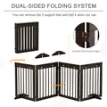 PawHut Freestanding Pet Gate 4 Panel Wooden Dog Barrier Folding Safety Fence with Support Feet up to 204cm Long 61cm Tall for Doorway Stairs Brown - 4