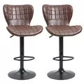 HOMCOM Bar Stools Set of 2 Adjustable Height Swivel Bar Chairs in PU Leather with Backrest & Footrest, Brown - 1