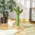 PawHut Cat Tree Cactus Sisal Scratching Post for Indoor Cats Play Tower Kitten Furniture with Hanging Ball Interactive Fun Roller Exerciser 32 x 32 x 60cm - 1